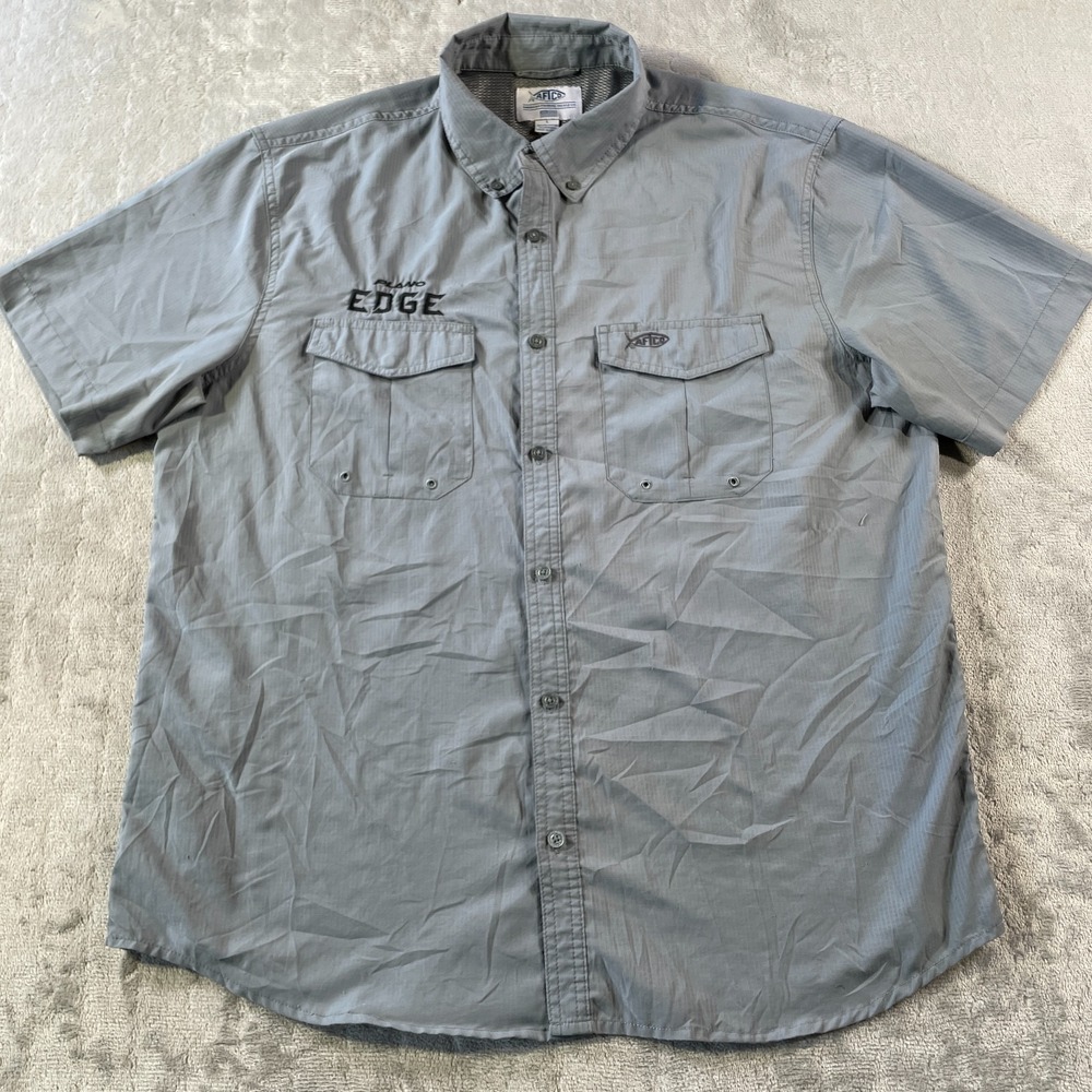 AFTCO Shirt Mens Size Large Gray Lightweight Vented Outdoor Fishing Short Sleeve